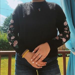 Black Flower stitched long sleeve top